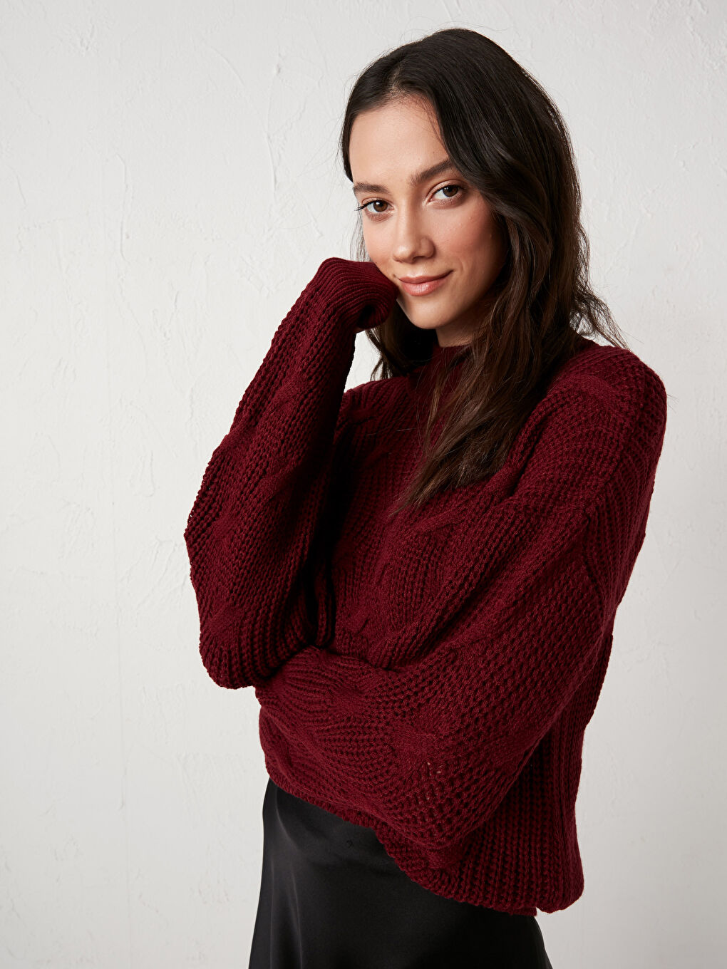 Kırmızı Yarım Balıkçı Yaka Triko Kazak