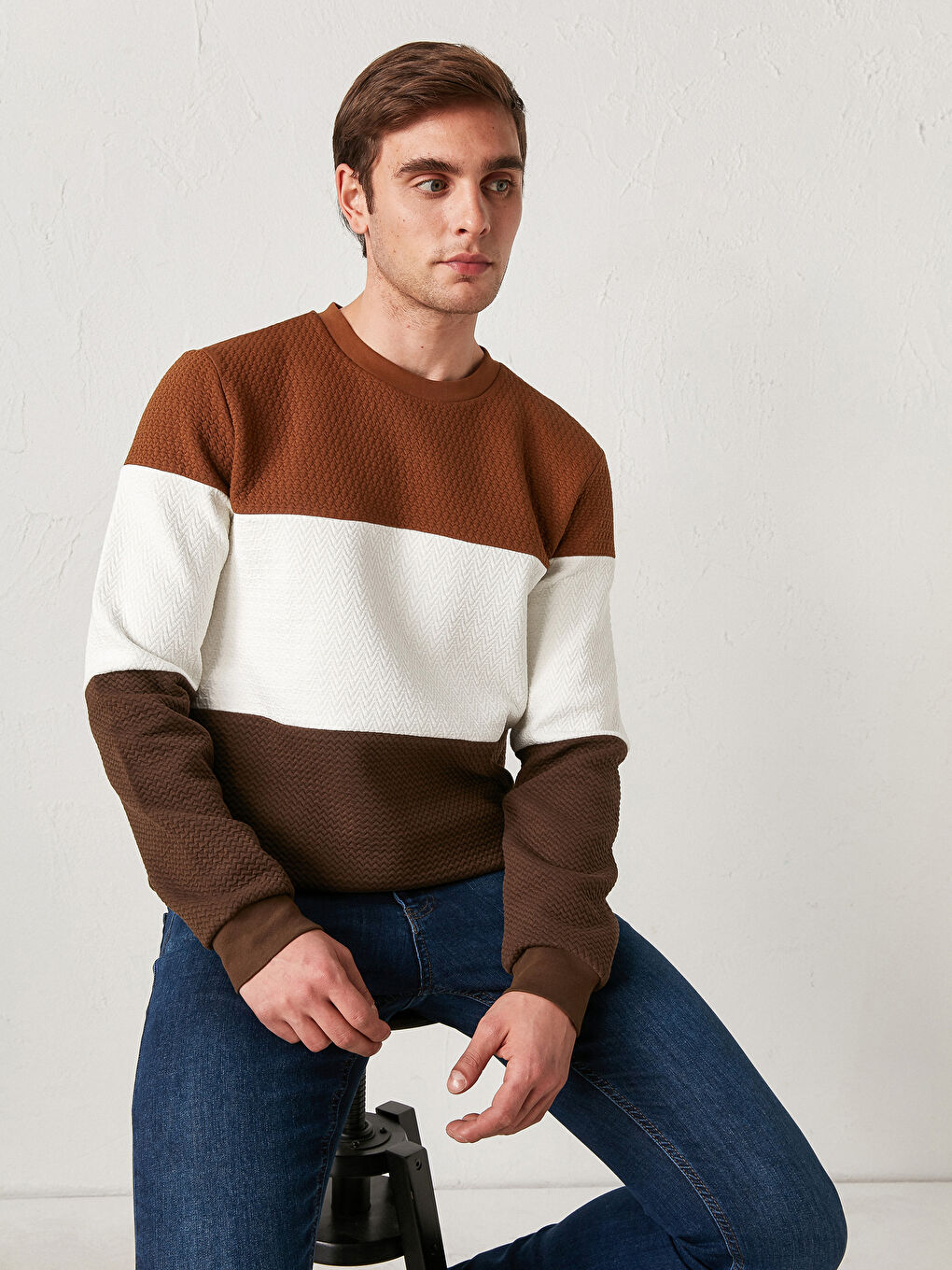 LCW Vision Slim Fit Crew Neck Color-Blocked Sweatshirt -0WHF09Z8-JJL