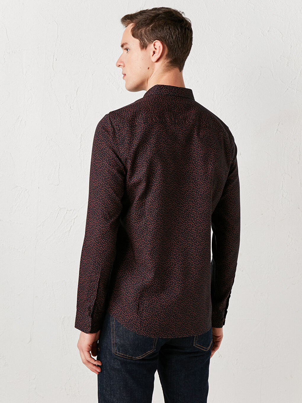 Тар пішімді ұзын жеңді өрнекті оксфорд жейде-2