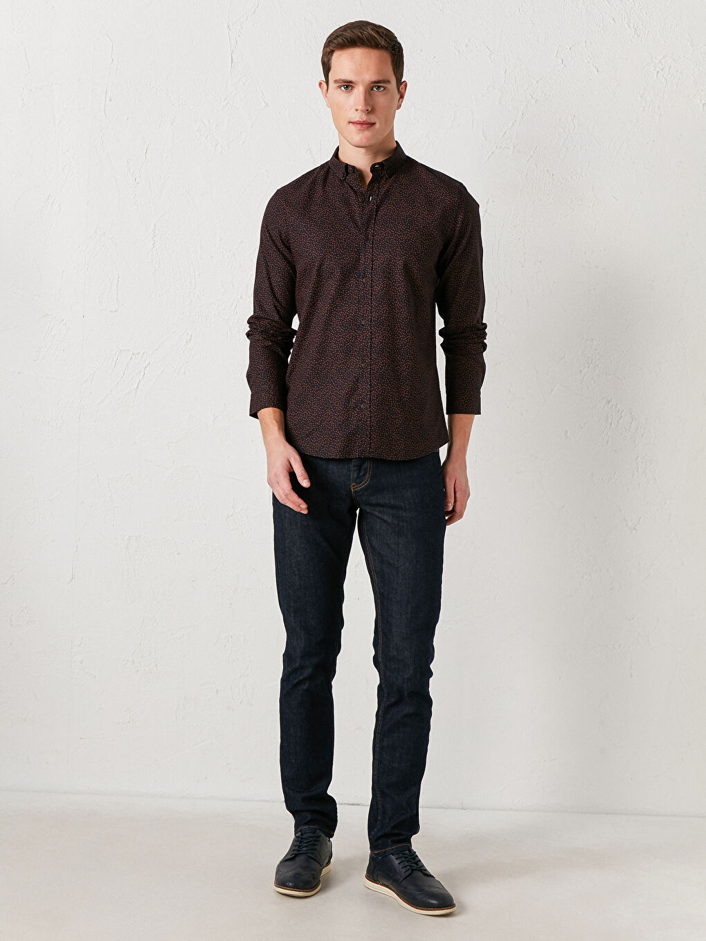 Тар пішімді ұзын жеңді өрнекті оксфорд жейде-3