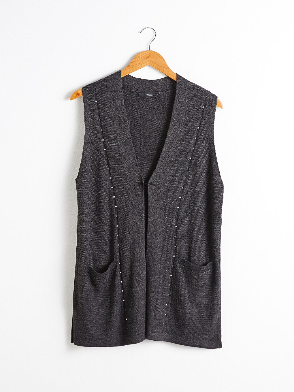 Antrasit Aplike Detaylı Triko Yelek-5