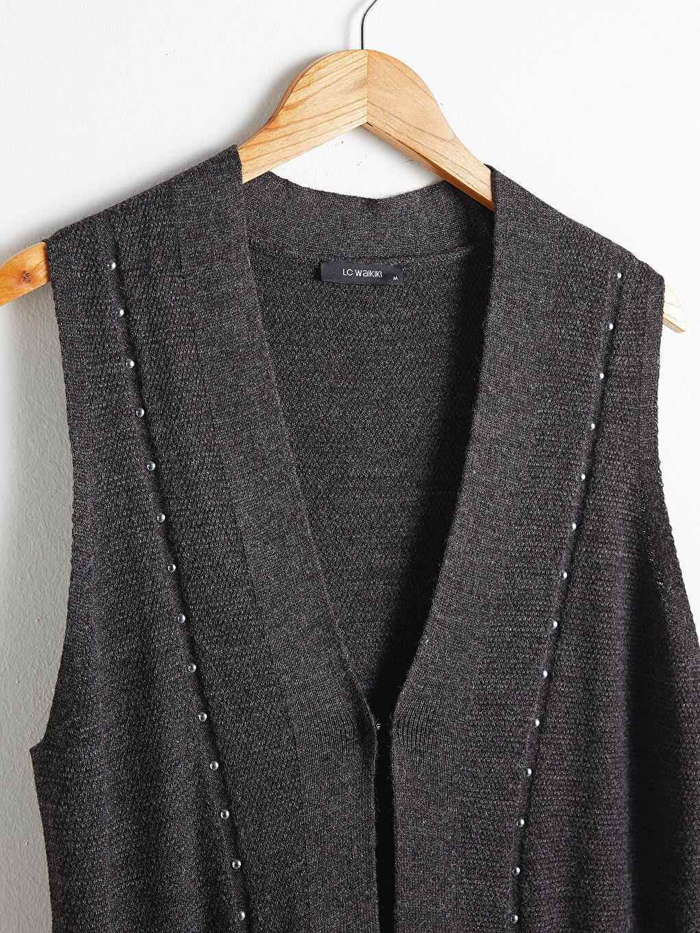 Antrasit Aplike Detaylı Triko Yelek-7