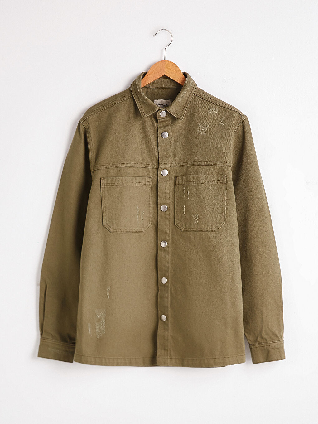 Haki Standart Kalıp Jean Ceket-5