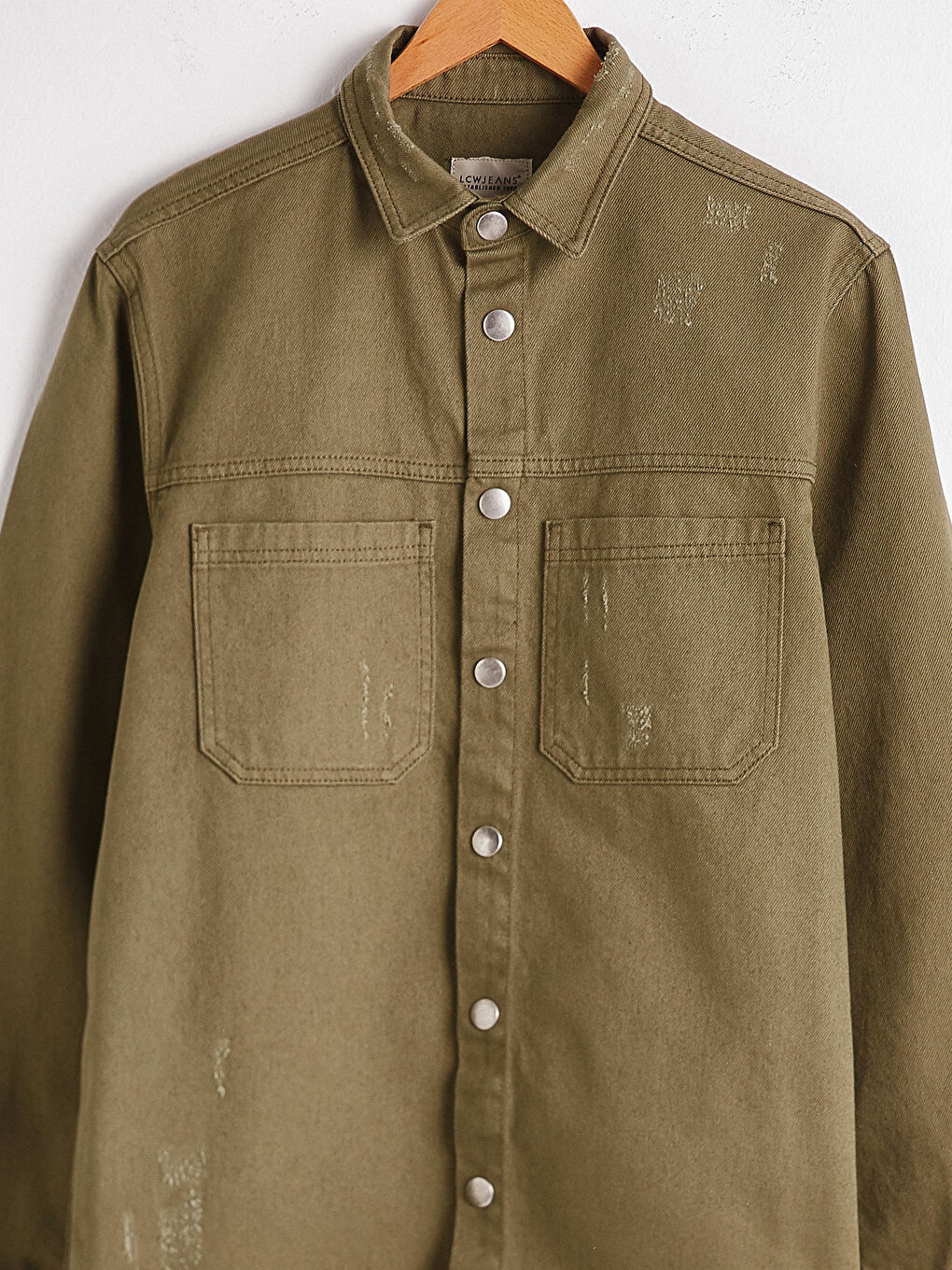 Haki Standart Kalıp Jean Ceket-7