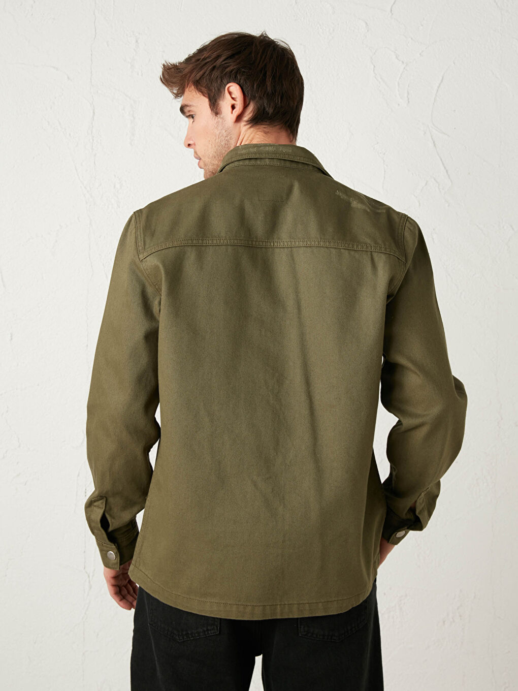 Haki Standart Kalıp Jean Ceket-4