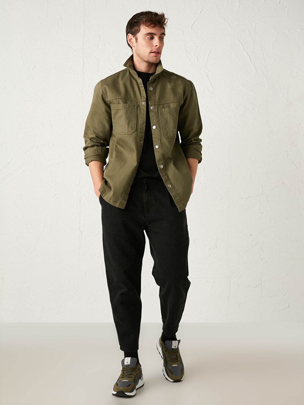 Haki Standart Kalıp Jean Ceket-1