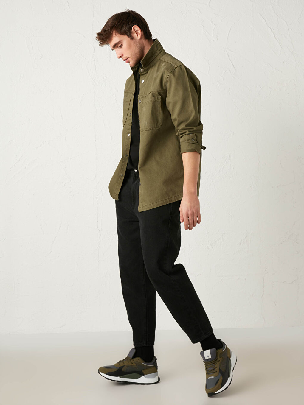 Haki Standart Kalıp Jean Ceket-2