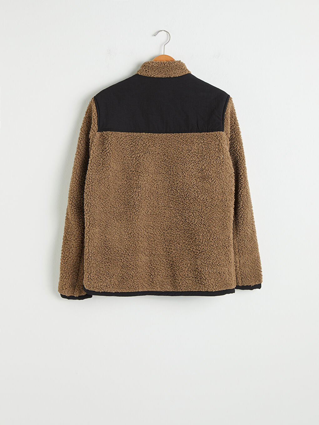 Kahverengi Standart Kalıp Dik Yaka Pelüş Mont-6