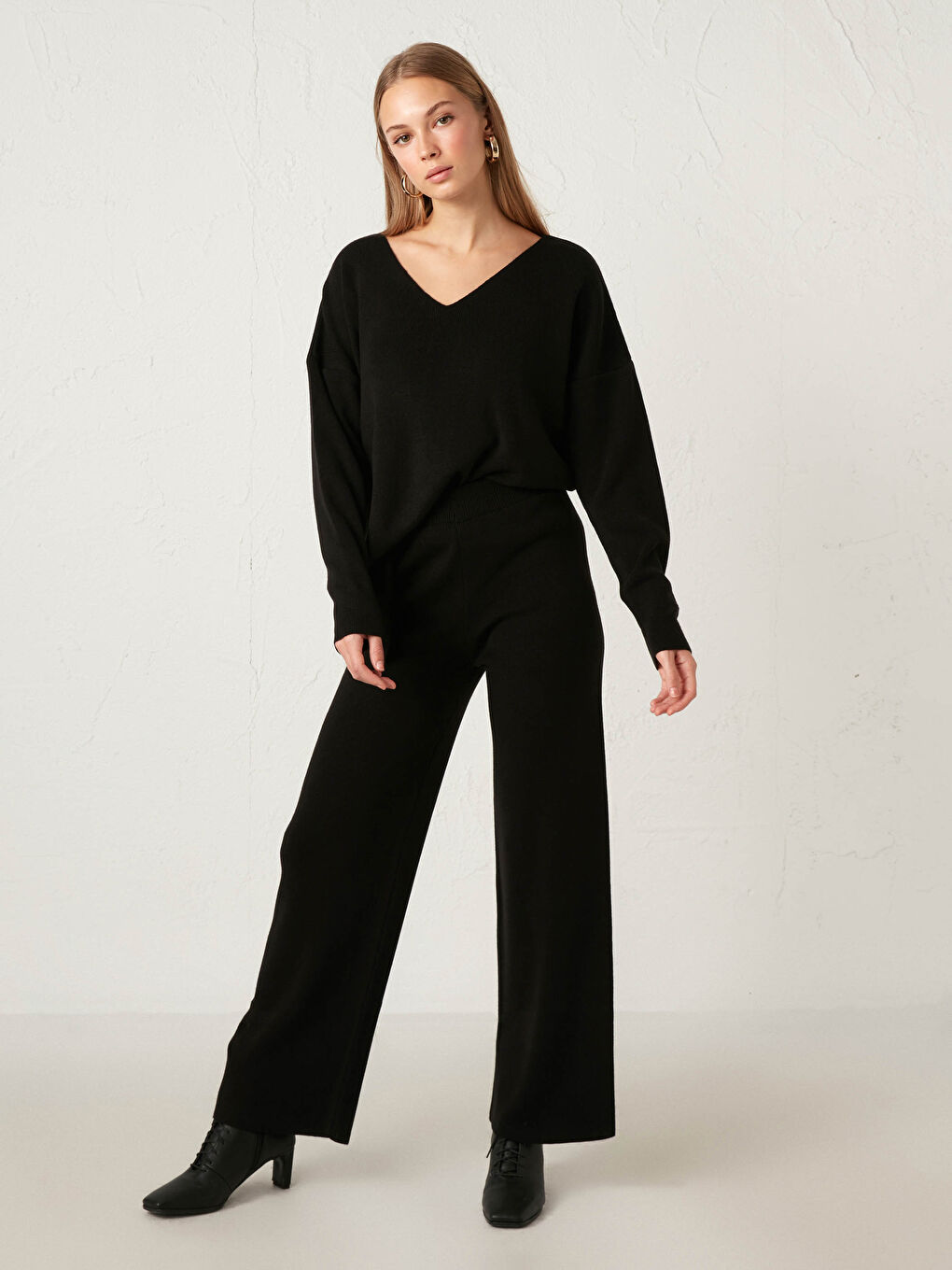 Elastic Waist Tricot Palazzo Pants-2