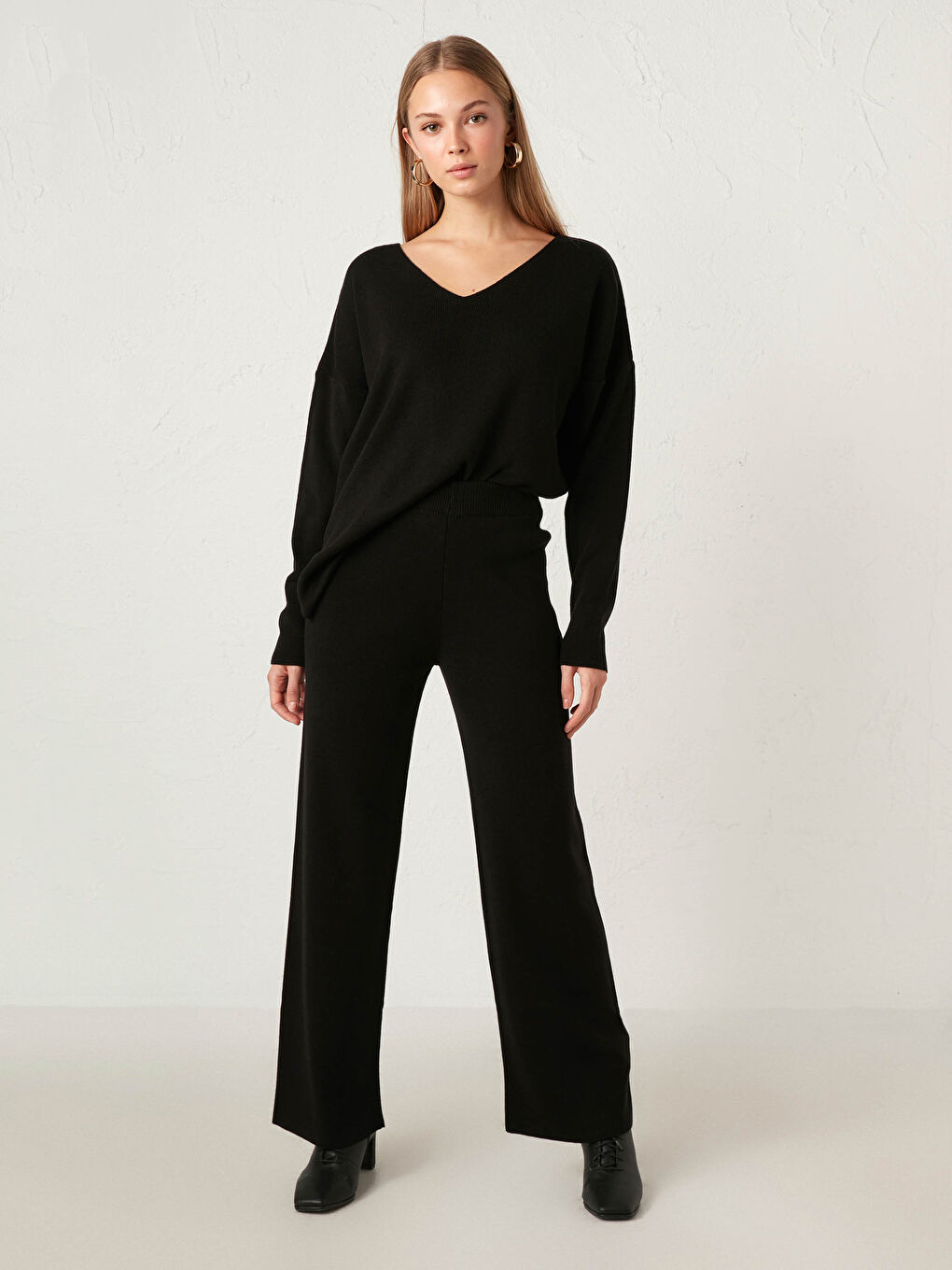 Elastic Waist Tricot Palazzo Pants-3