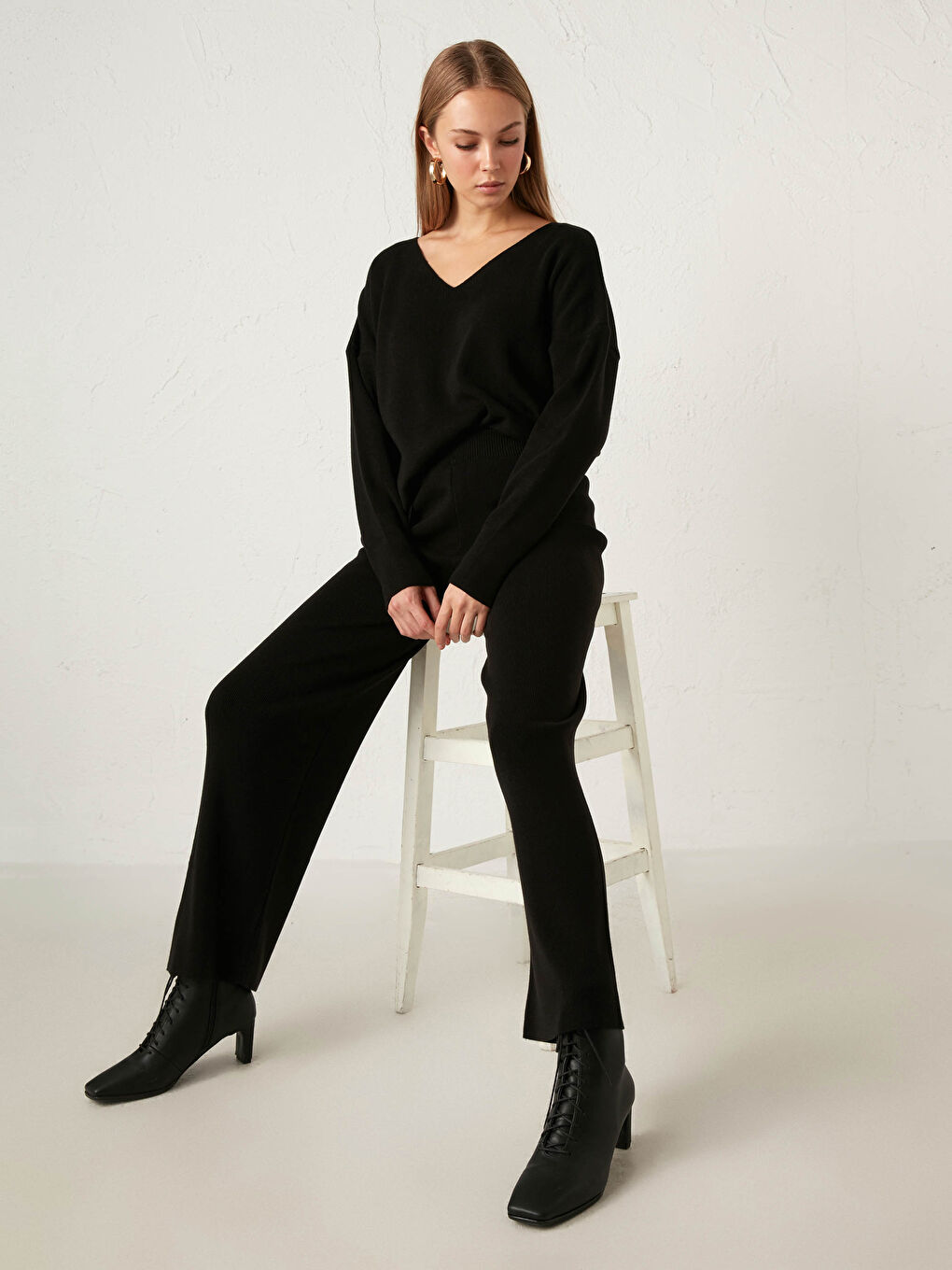 Elastic Waist Tricot Palazzo Pants