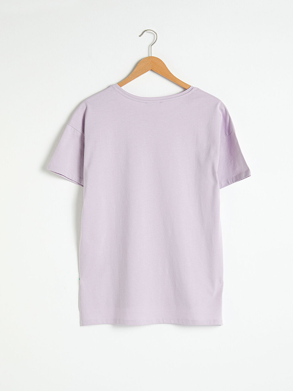 Lila Nakışlı Kısa Kollu Bisiklet Yaka Tişört-5