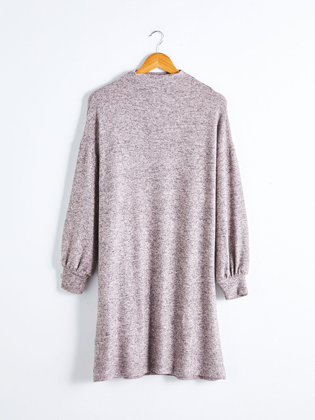 Bej Yarım Balıkçı Yaka Düz Elbise-6