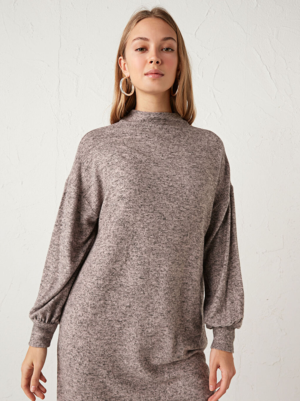 Bej Yarım Balıkçı Yaka Düz Elbise-2