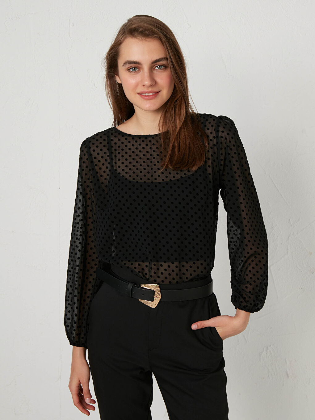 Polka Dot Chiffon Blouse-1
