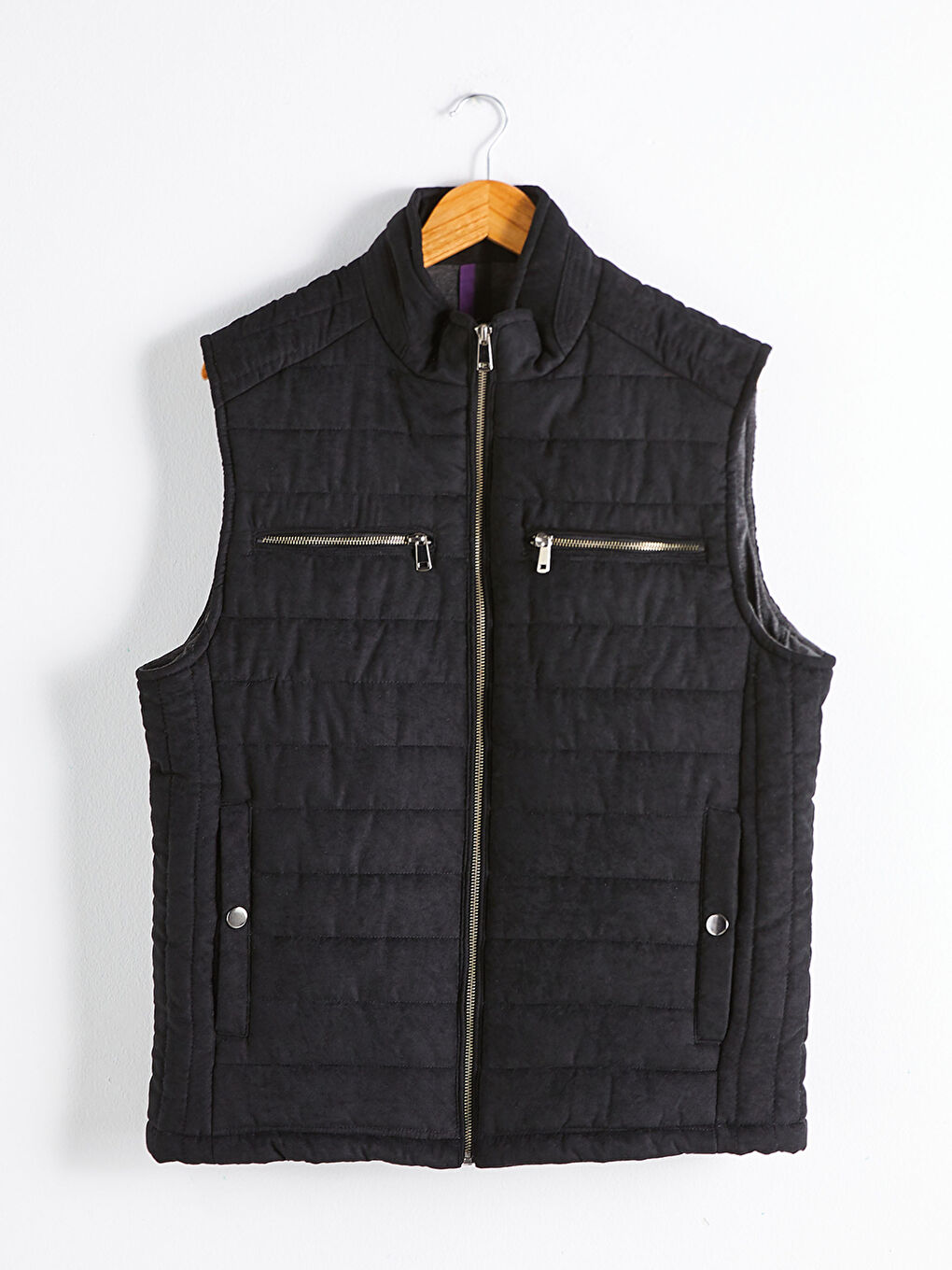 Siyah Slim Fit Dik Yaka Kalın Süet Yelek-5