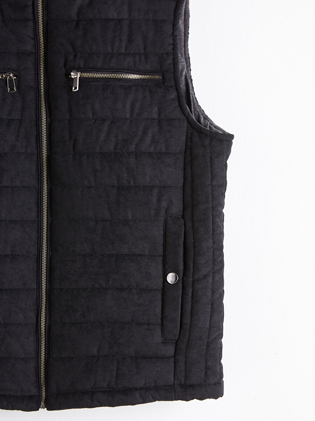 Siyah Slim Fit Dik Yaka Kalın Süet Yelek-6