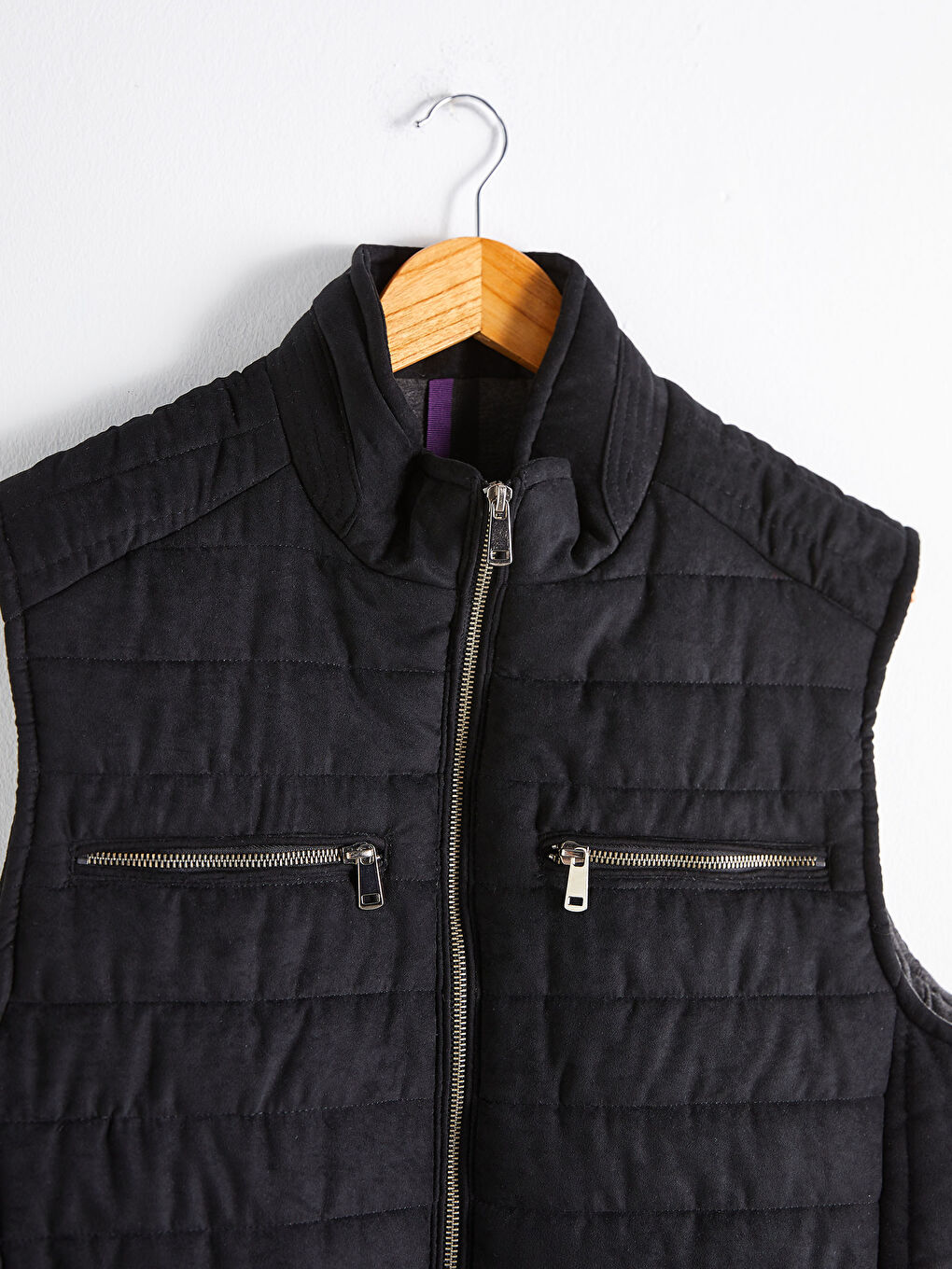 Siyah Slim Fit Dik Yaka Kalın Süet Yelek-7