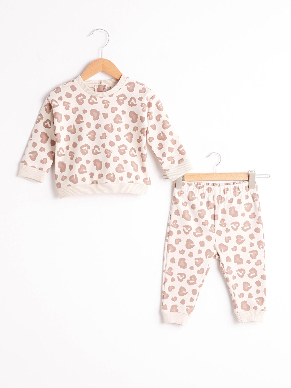 Ekru Kız Bebek Desenli Sweatshirt ve Pantolon