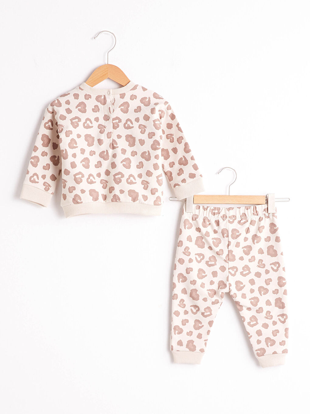 Ekru Kız Bebek Desenli Sweatshirt ve Pantolon-1