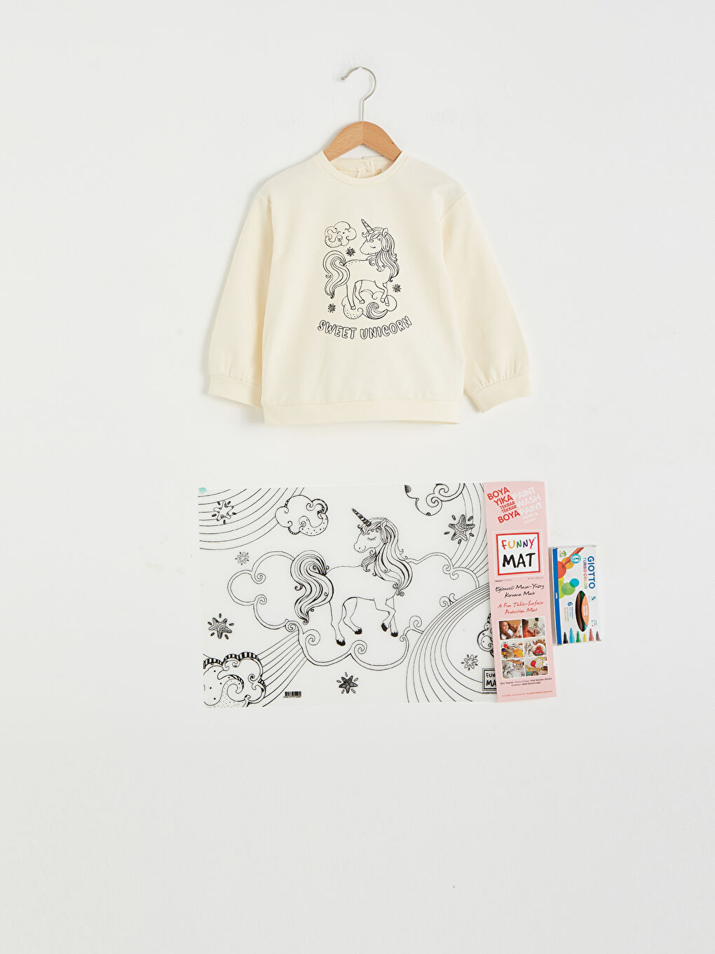 Ekru Kız Bebek Funny Mat ve Kalem Hediyeli Sweatshirt-1