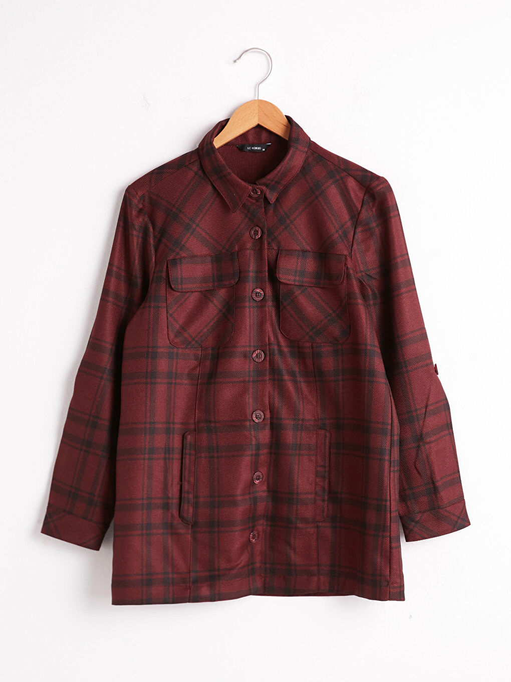 Tunique Chemise à Carreaux Manches Longues en Gabardine pour Femmes-4