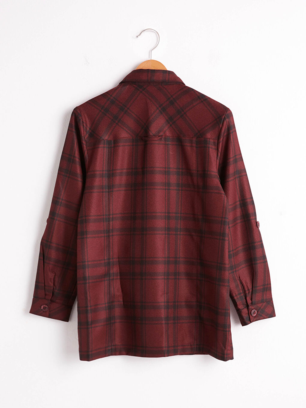 Tunique Chemise à Carreaux Manches Longues en Gabardine pour Femmes-5