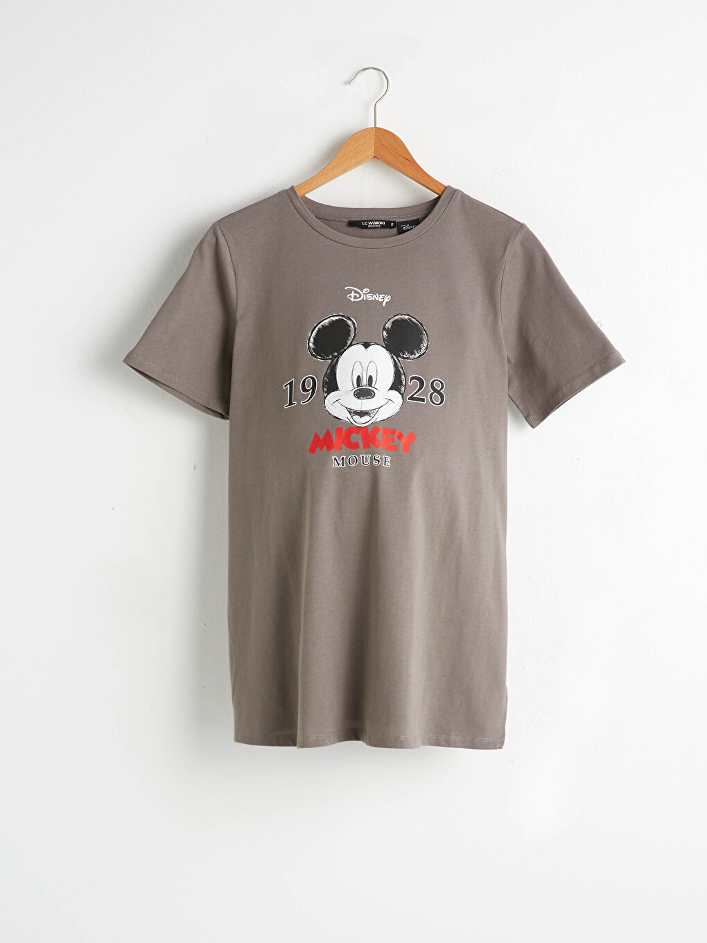 Gri Hamile Pamuklu Mickey Mouse Baskılı Tişört-4