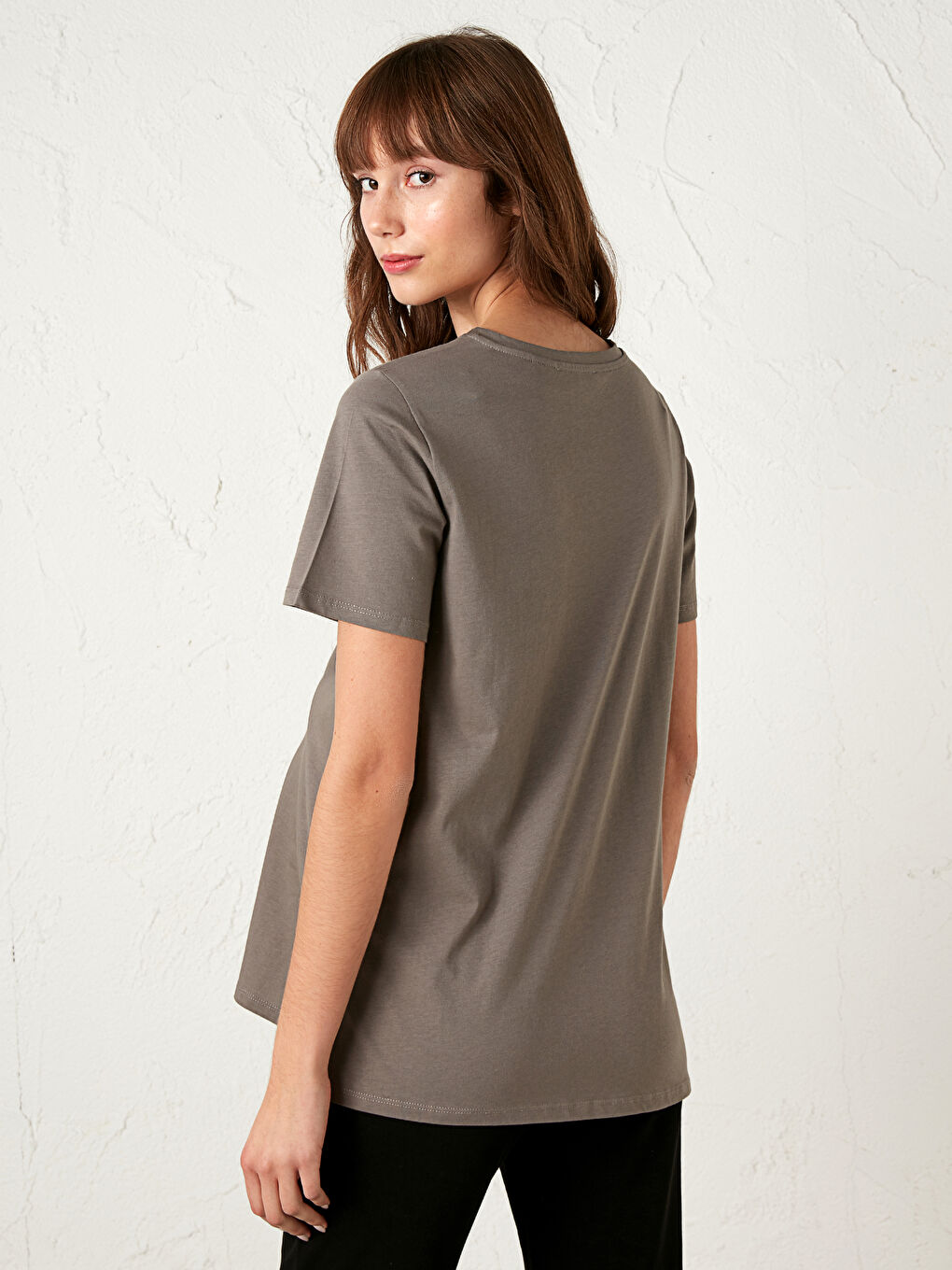 Gri Hamile Pamuklu Mickey Mouse Baskılı Tişört-3