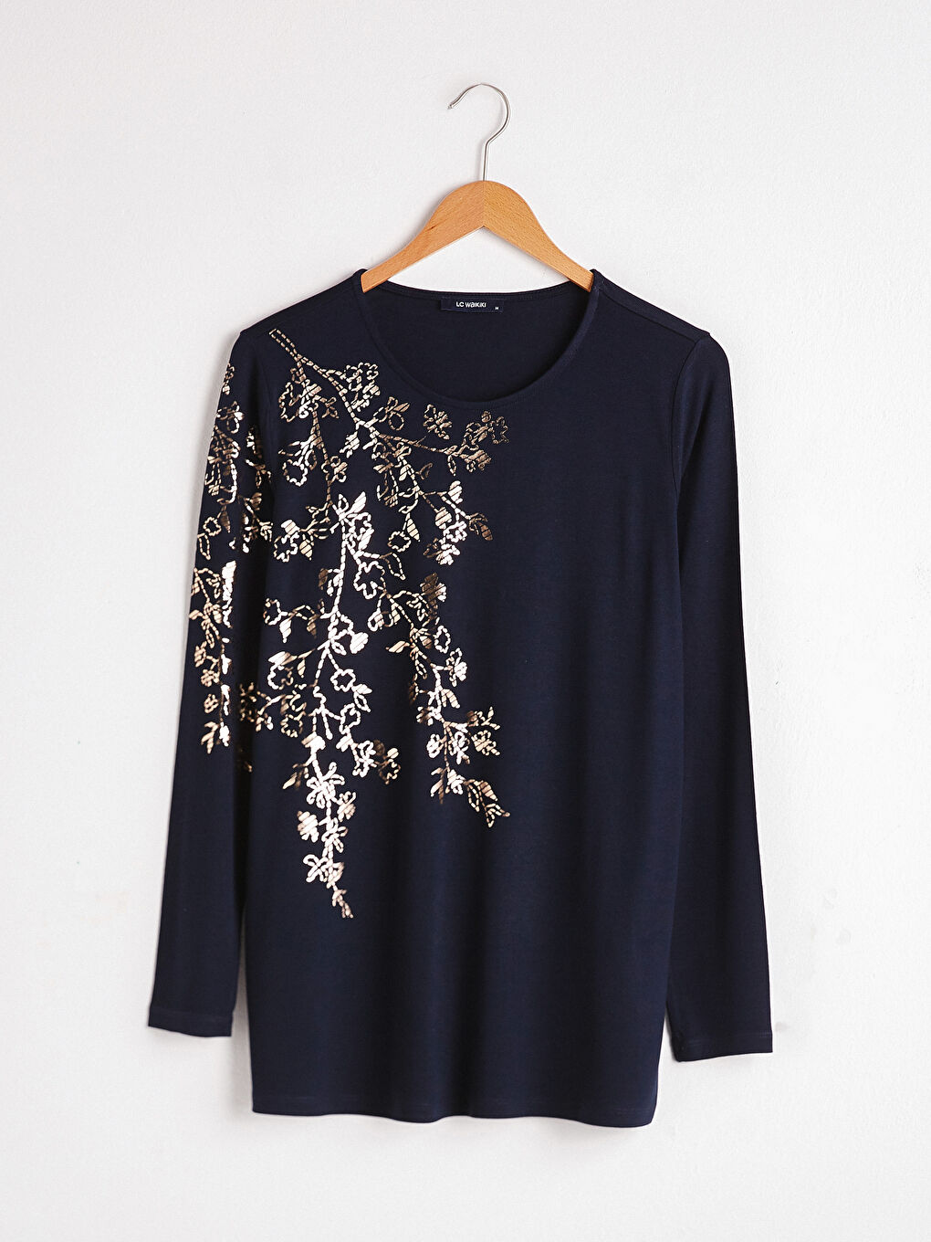 Lacivert Baskılı Viskon Tişört-5