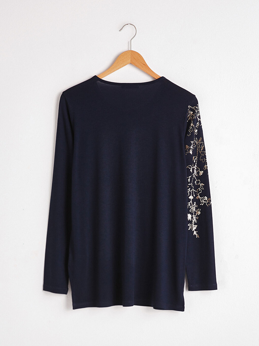 Lacivert Baskılı Viskon Tişört-6