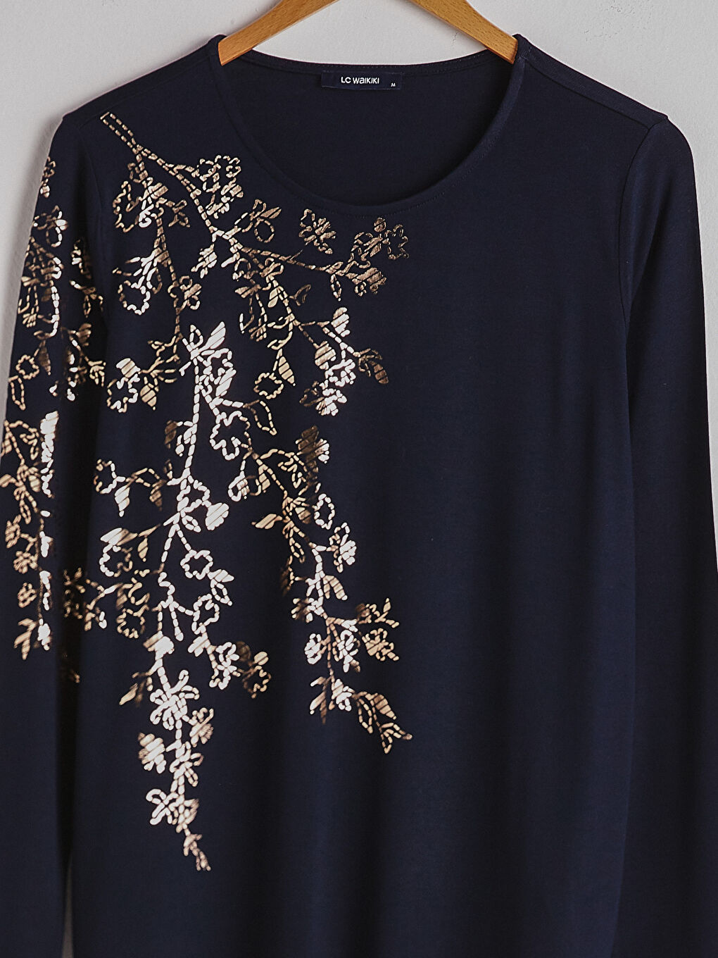 Lacivert Baskılı Viskon Tişört-7