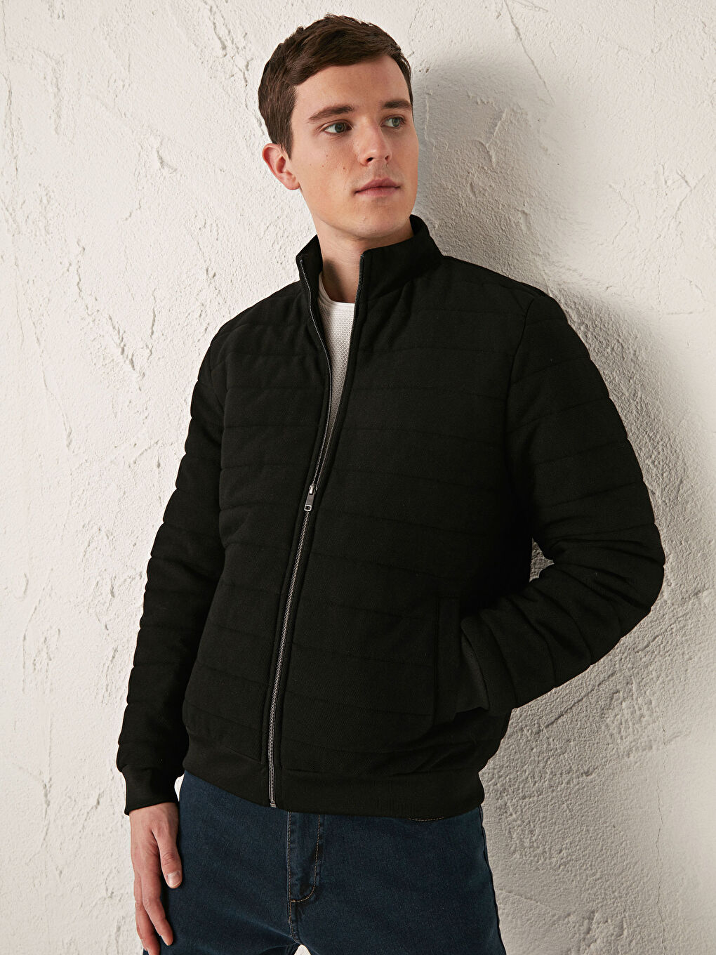 Siyah Slim Fit Kapitone Desenli Erkek Bomber Mont-1