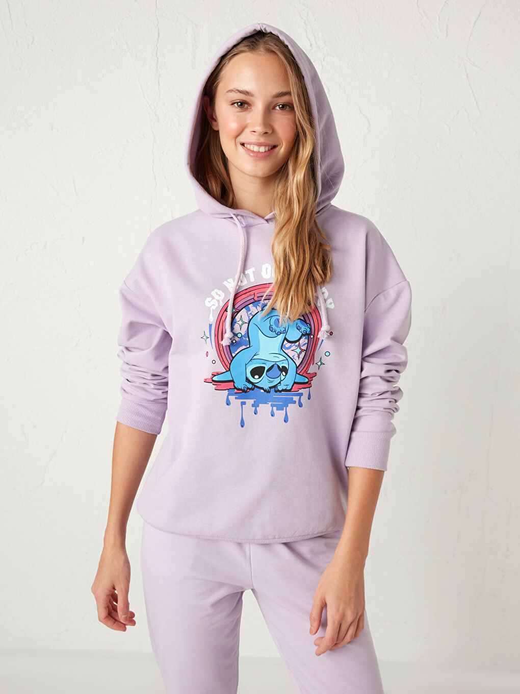 Hooded Collar Lilo & Stitch Printed Long Sleeve Women's Sweatshirt