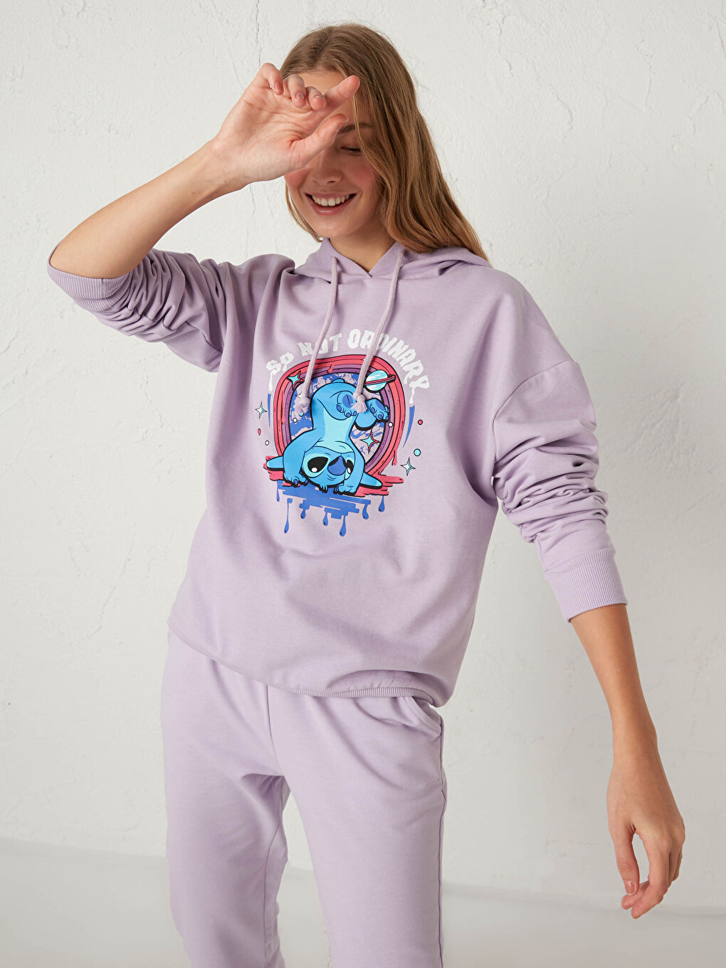 Hooded Collar Lilo & Stitch Printed Long Sleeve Women's Sweatshirt-1