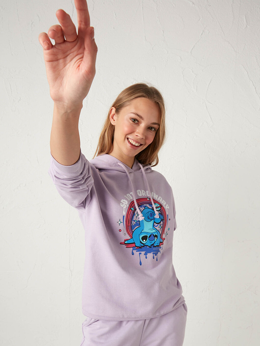Hooded Collar Lilo & Stitch Printed Long Sleeve Women's Sweatshirt-3
