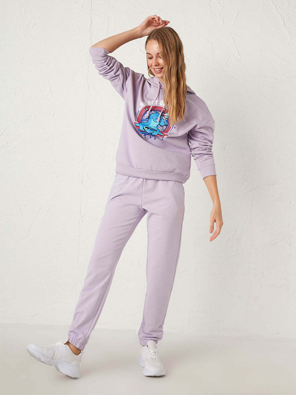 Hooded Collar Lilo & Stitch Printed Long Sleeve Women's Sweatshirt-4