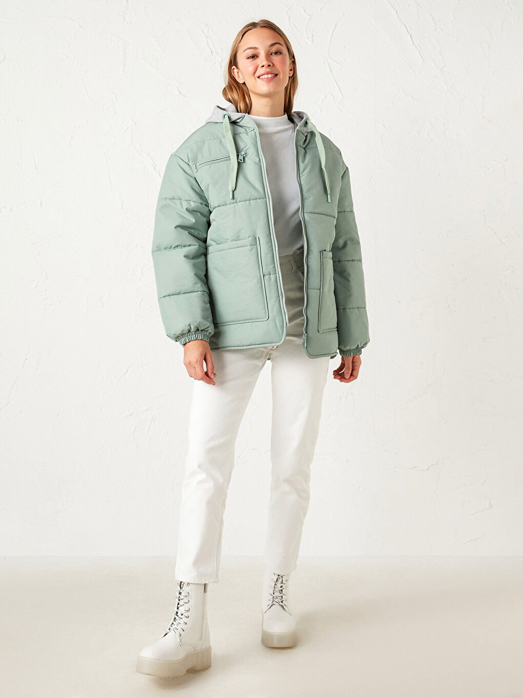 Women's Down Jacket With Hooded Long Sleeve-4