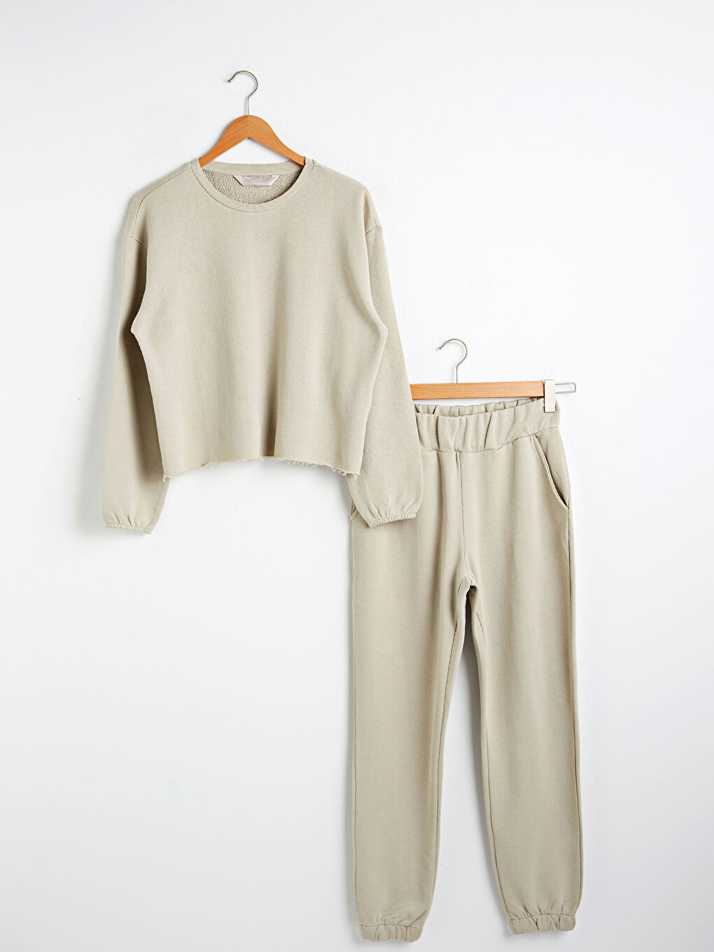 Set de pijama din bumbac cu guler rotund-5