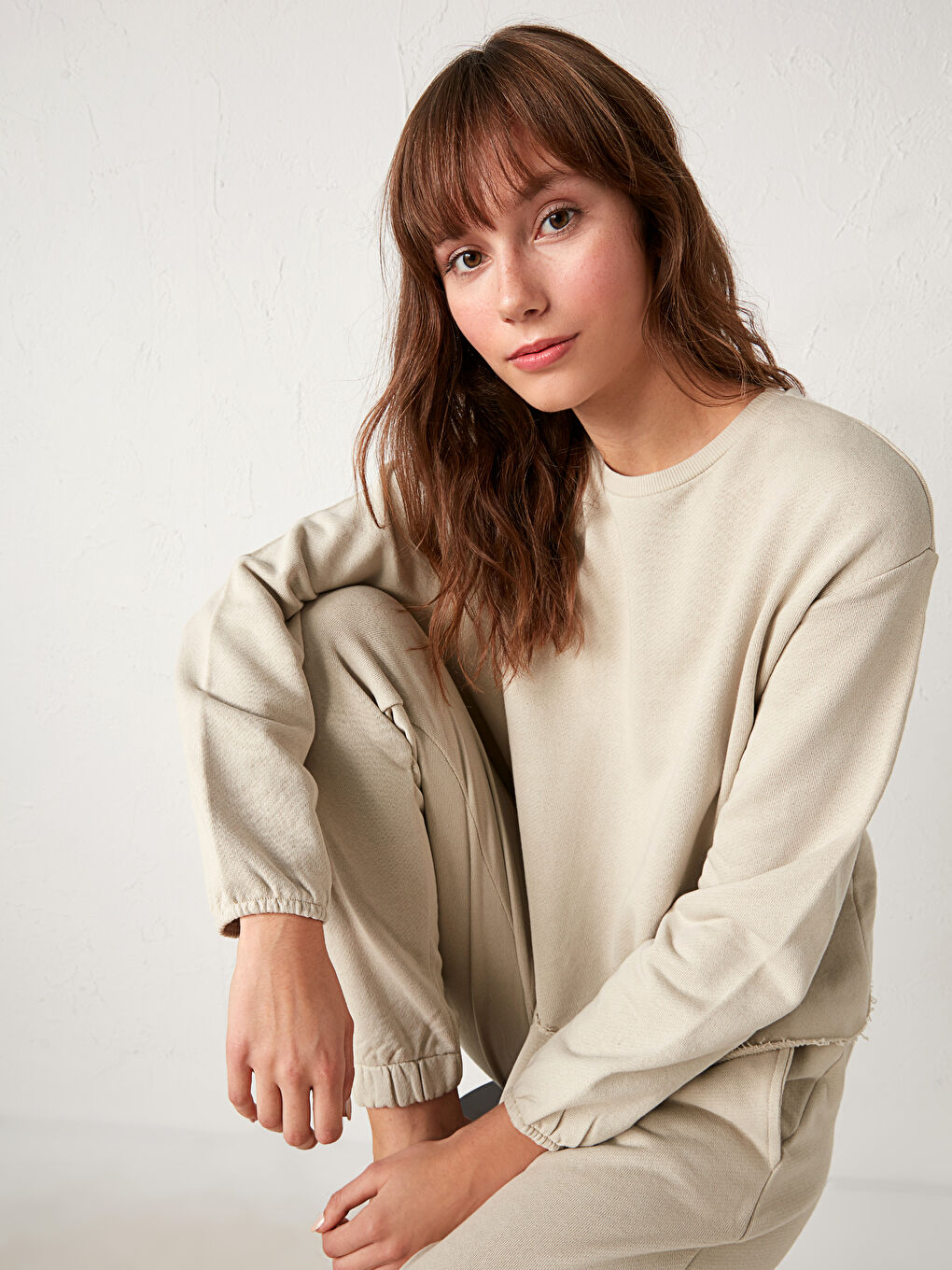 Set de pijama din bumbac cu guler rotund-2