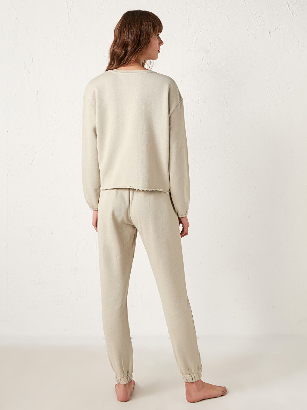 Set de pijama din bumbac cu guler rotund-4