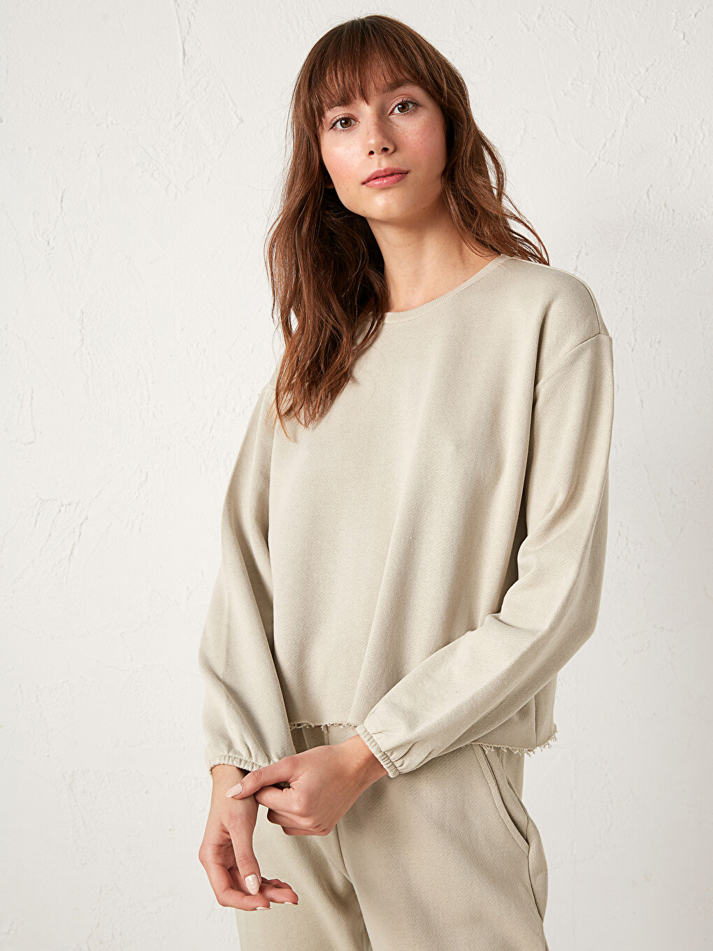 Set de pijama din bumbac cu guler rotund-1