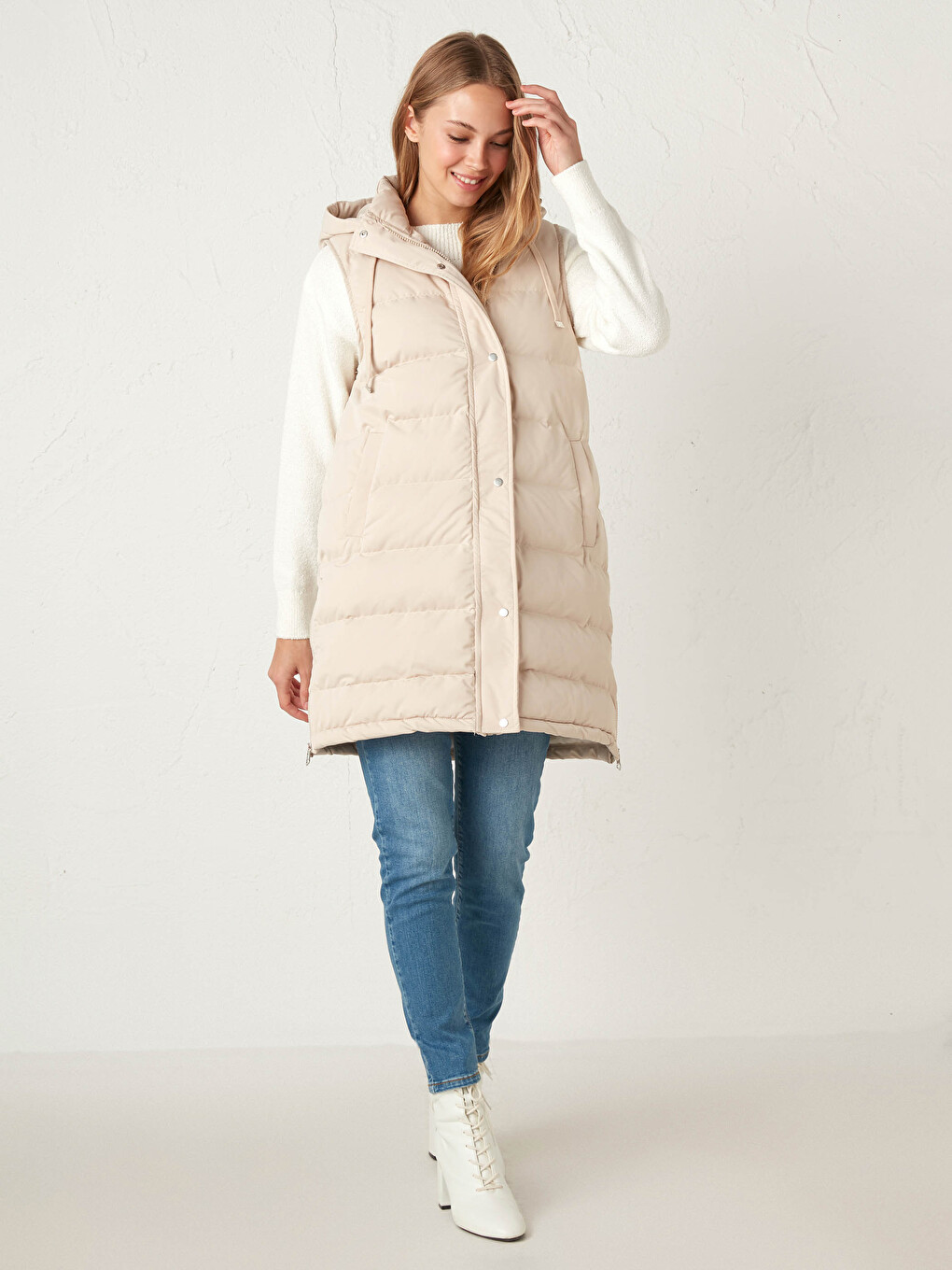Long Puffer Vest with Hood-4