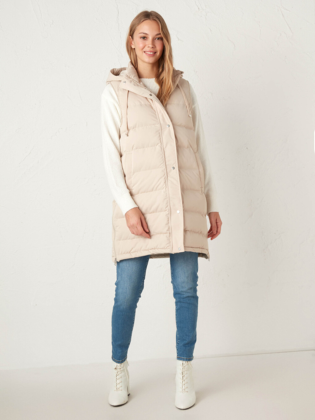 Long Puffer Vest with Hood-5