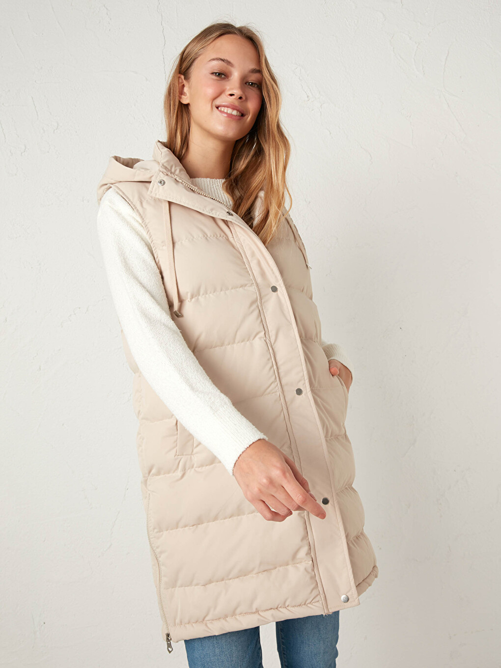 Long Puffer Vest with Hood-1