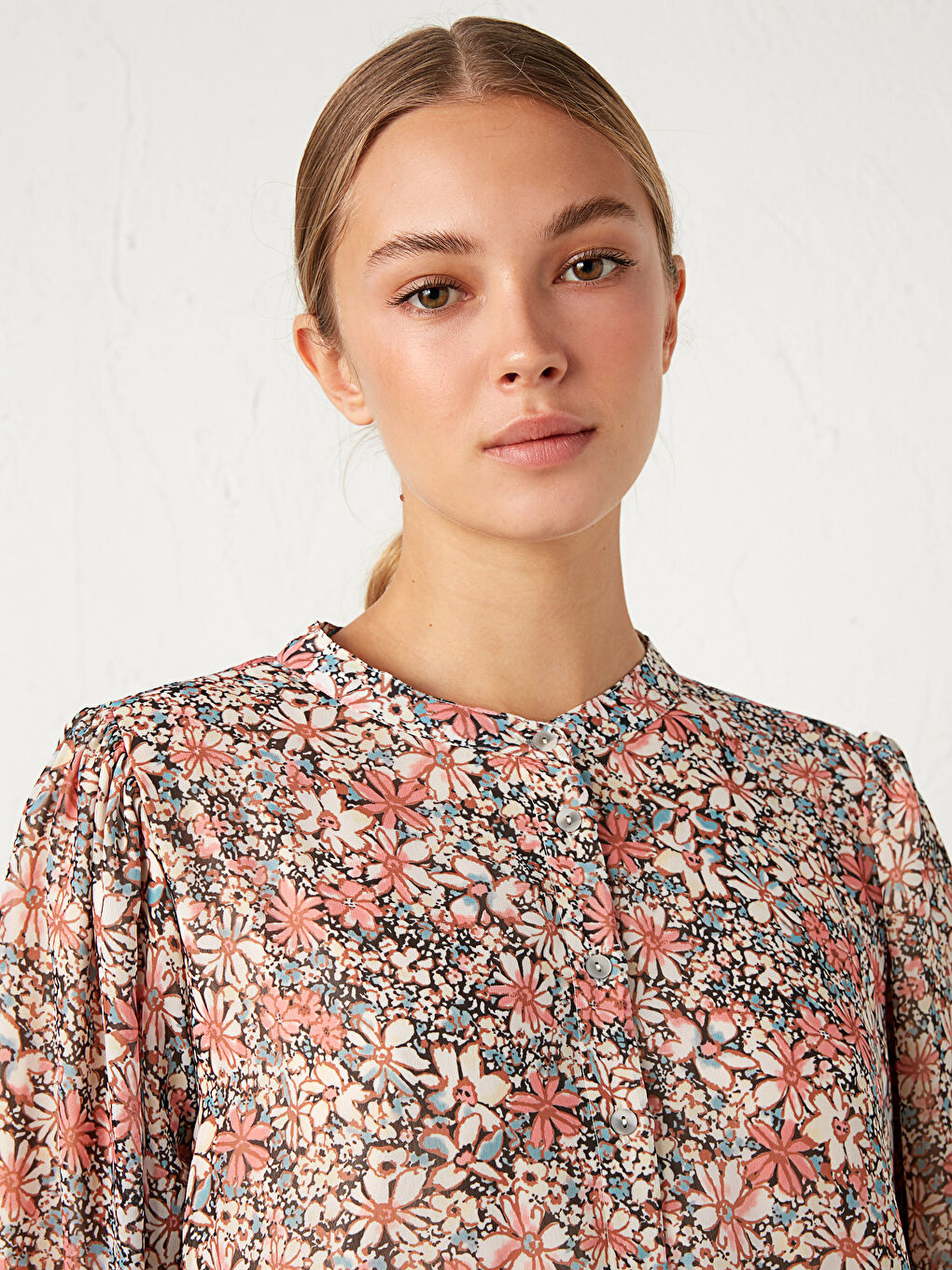 Flounced Sleeves Figured Chiffon Dress-2