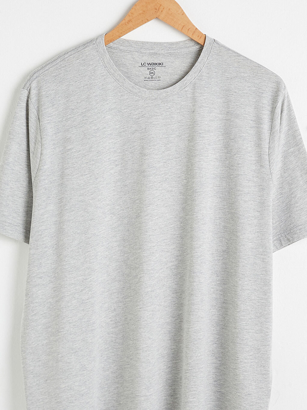Gri Rahat Kalıp Bisiklet Yaka Basic Tişört-2
