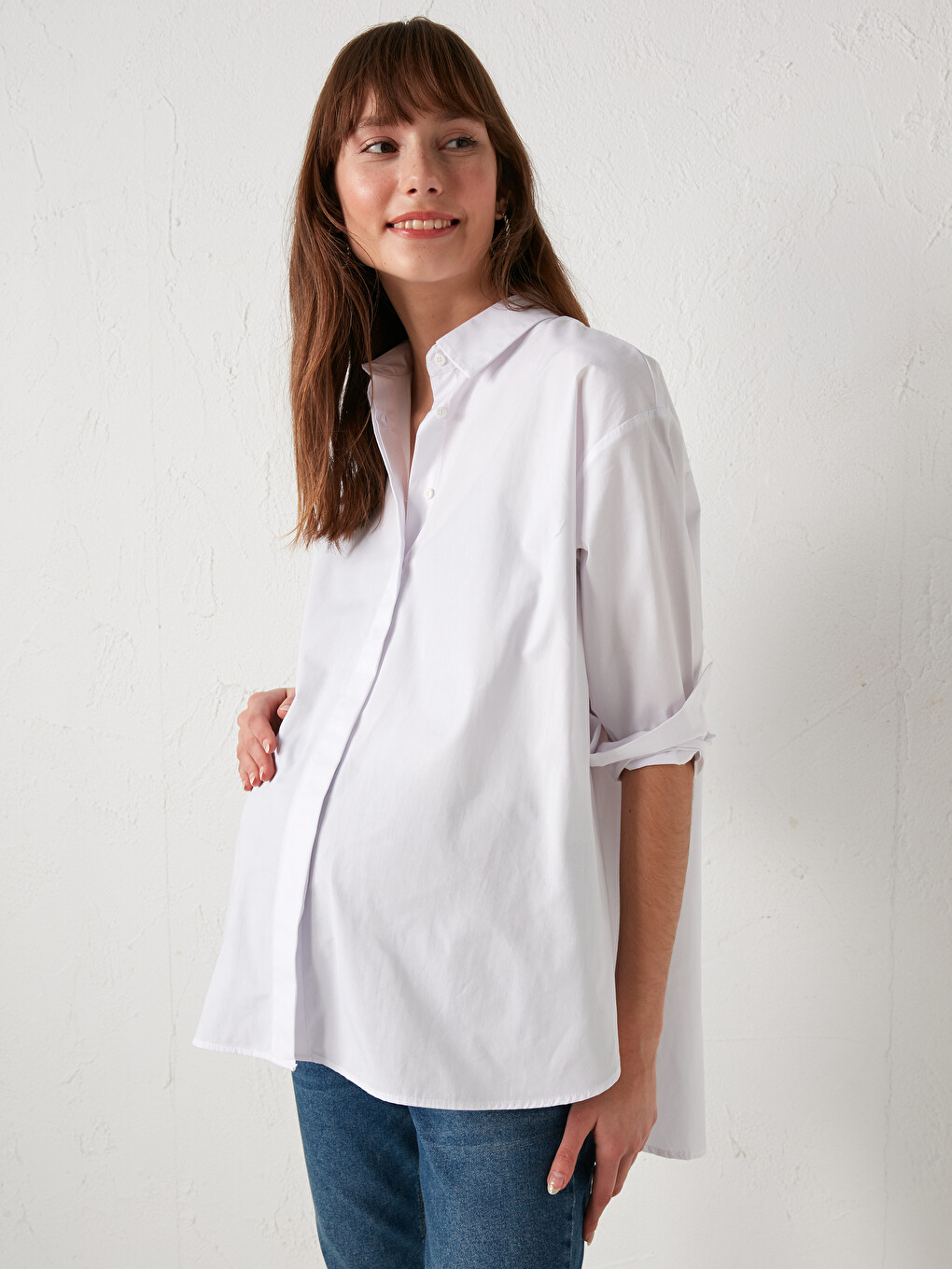 Plain Long Sleeve Poplin Maternity Shirt-1
