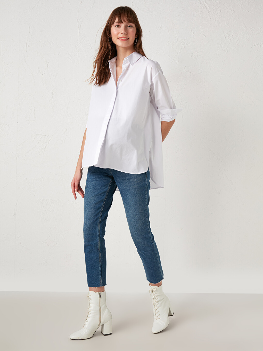 Plain Long Sleeve Poplin Maternity Shirt-2