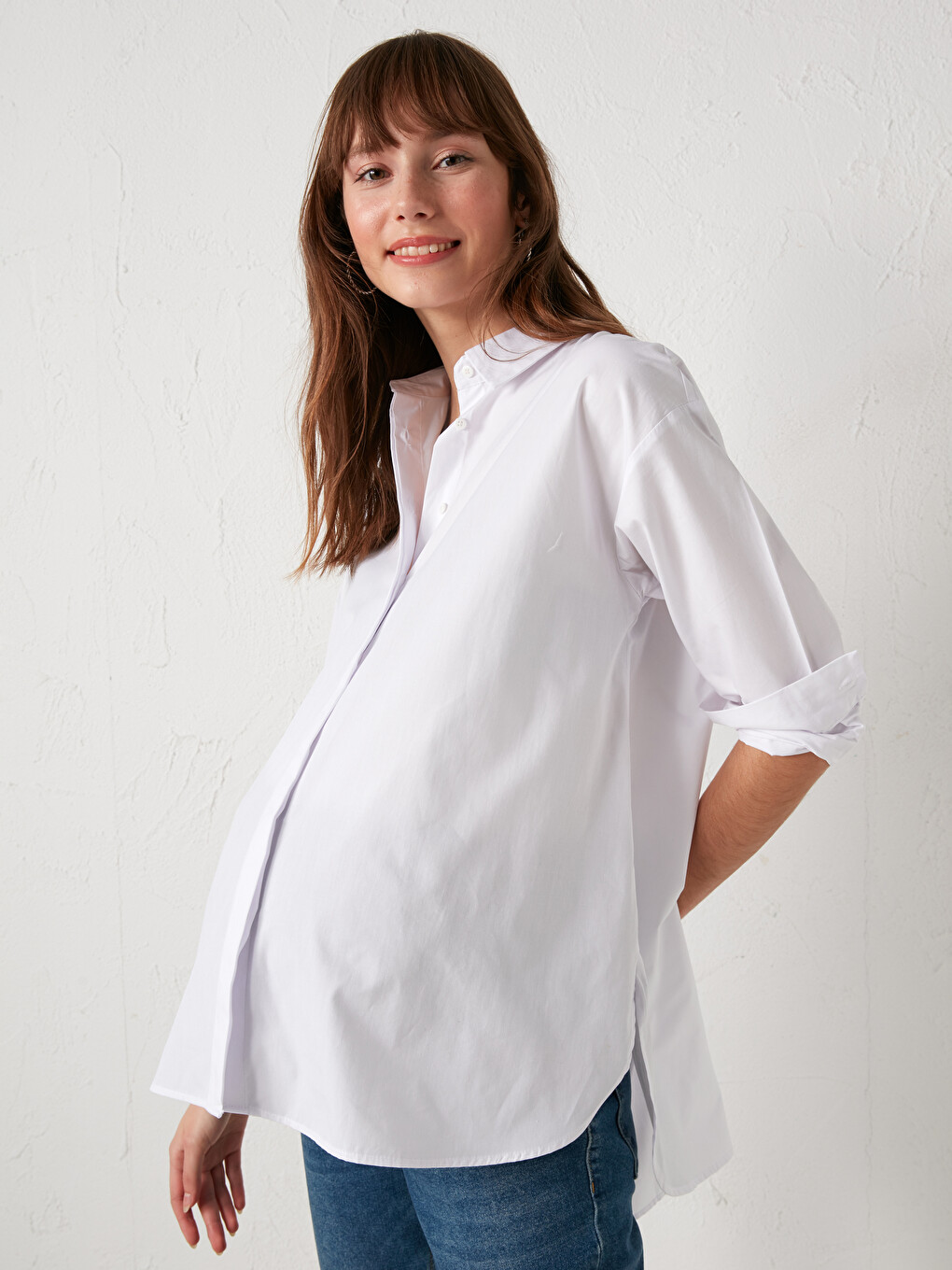 Plain Long Sleeve Poplin Maternity Shirt-3